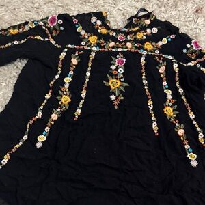 Zara Black Dress with Colorful Floral Embroidery